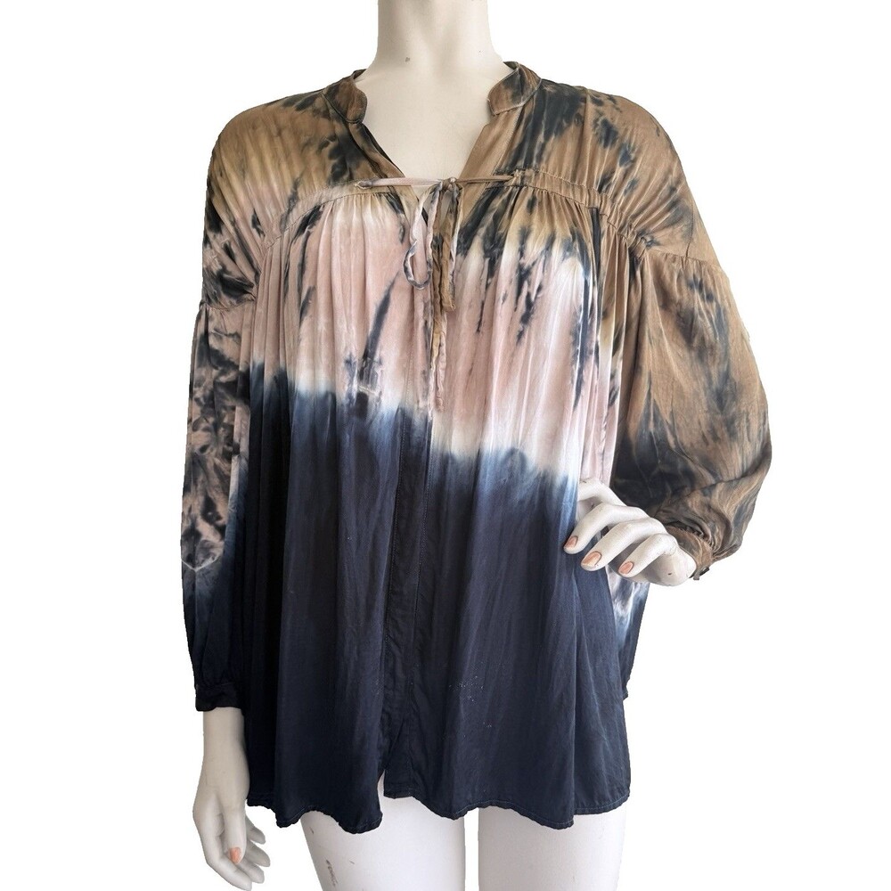 YOUNG FABULOUS & BROKE Tie Dye Boho Oversized Tunic Top Art to Wear Lagenlook M